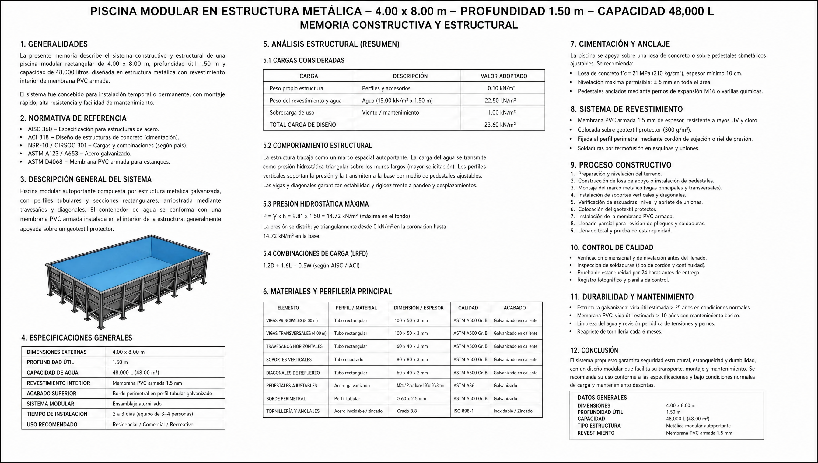 Memoria constructiva y estructural Piscina Modular 4 x 8 m
